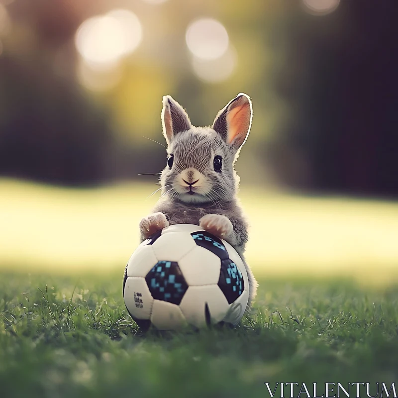 Whimsical Rabbit with Soccer Ball AI Image