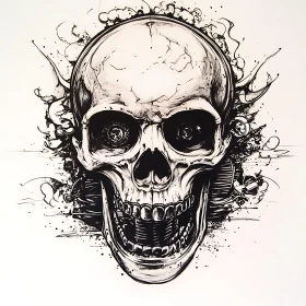Intricate Skull Art with Mechanical Elements