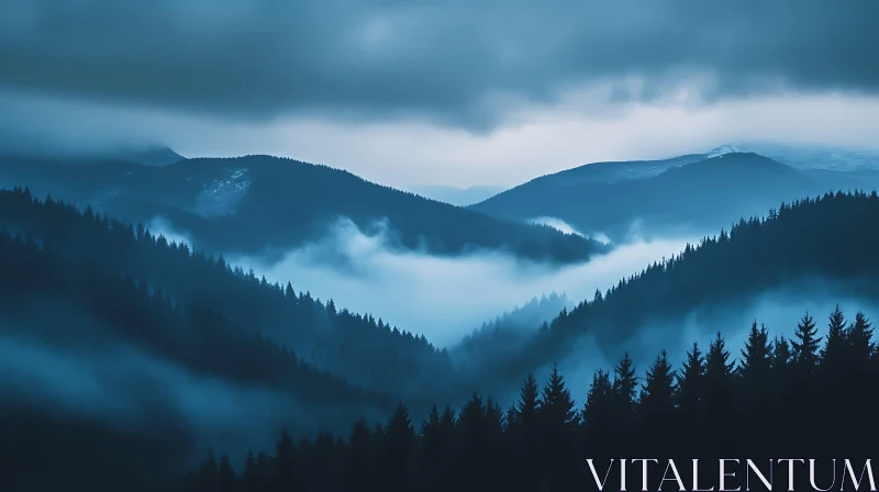 AI ART Ethereal Mountain Vista with Fog