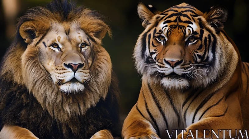 Majestic Lion and Tiger Face Off AI Image