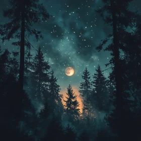 Mysterious Moonlit Forest Night