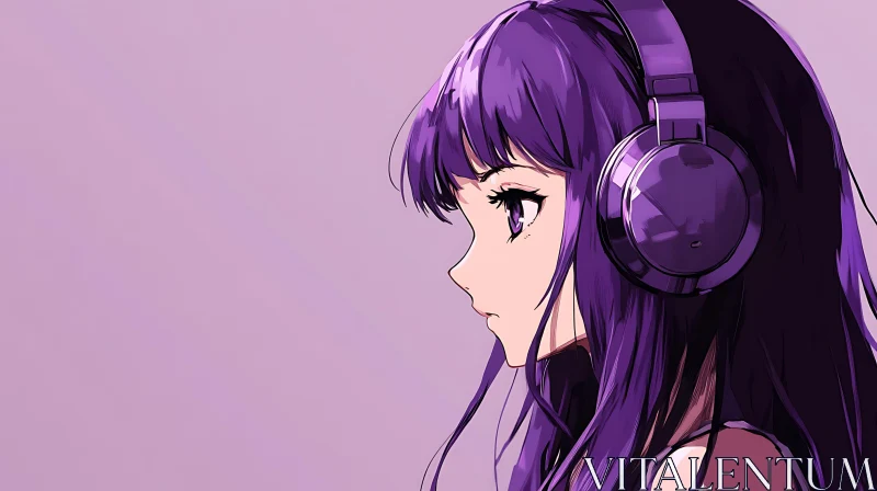 Contemplative Anime Girl Listening to Music AI Image