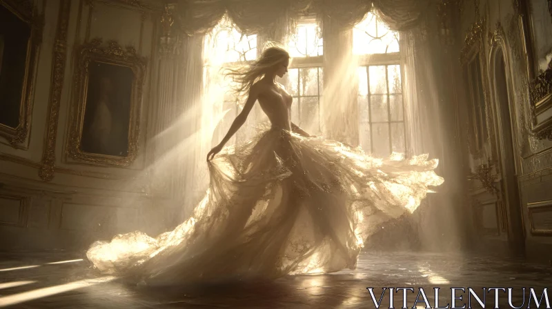 Woman Dancing in Sunlit Room AI Image