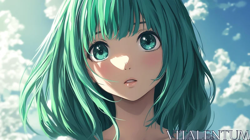 Anime Girl Portrait with Blue Sky AI Image