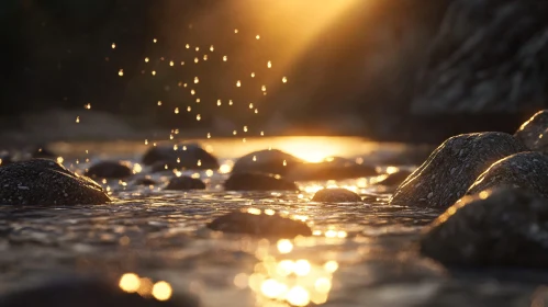 Golden Riverbed with Glowing Sunlight