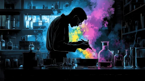 Scientist Mixing Colorful Liquids in Lab