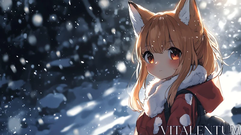 Fox Girl in Snowy Landscape AI Image