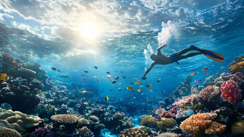 Snorkeler Exploring a Colorful Coral Reef