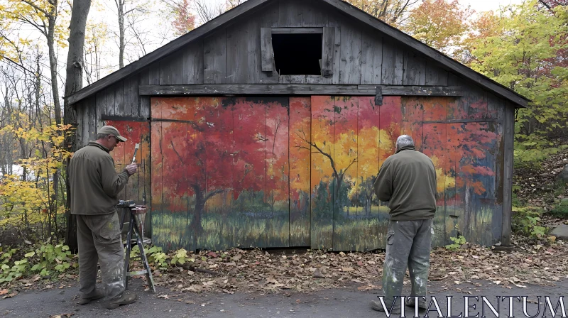 AI ART Artists Crafting an Autumnal Barn Mural