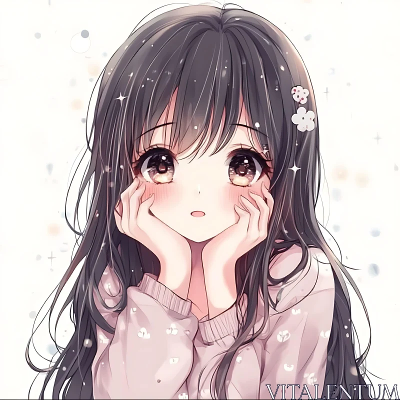 Cute Anime Girl with Long Dark Hair AI Image