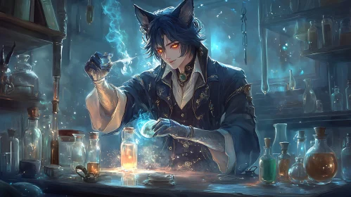 Fox-Eared Alchemist at Work