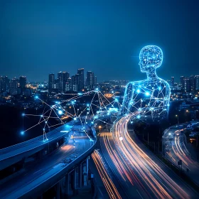 Futuristic AI Connection in Urban Landscape