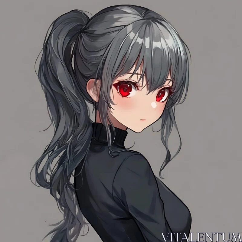 Pensive Anime Girl with Ponytail AI Image