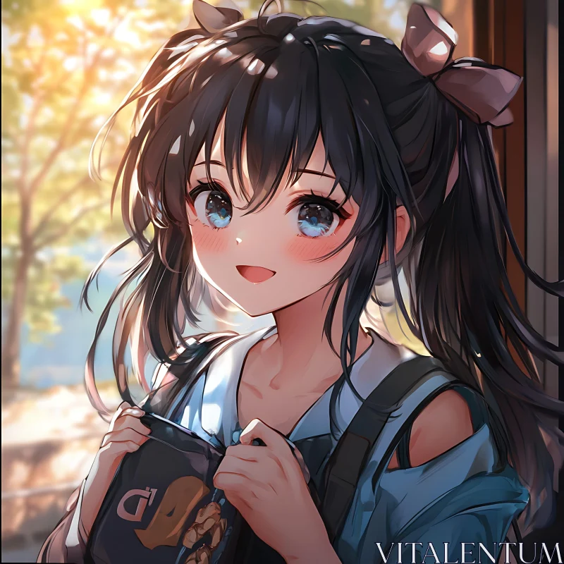 Anime Girl with Backpack in Sunlight AI Image