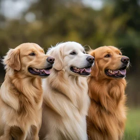 Golden Retriever Trio in Natural Setting