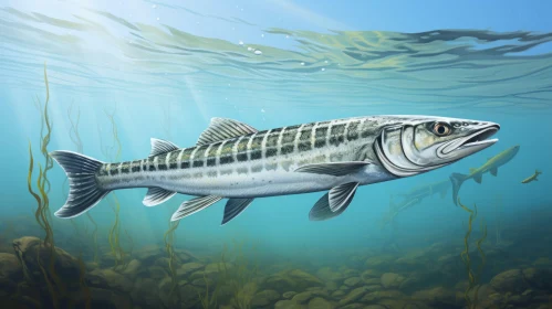Striped Sturgeon Underwater: A Naturalistic Illustration