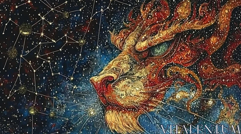 Cosmic Lion Zodiac Sign Artwork AI Image