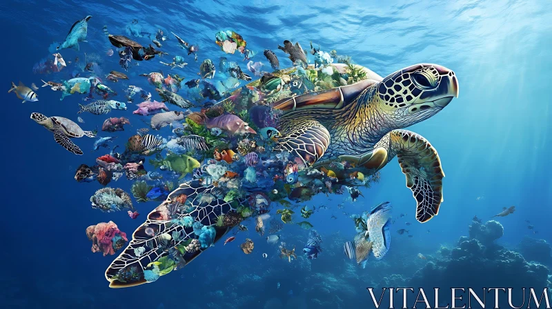 Turtle's Underwater World: A Marine Fusion AI Image