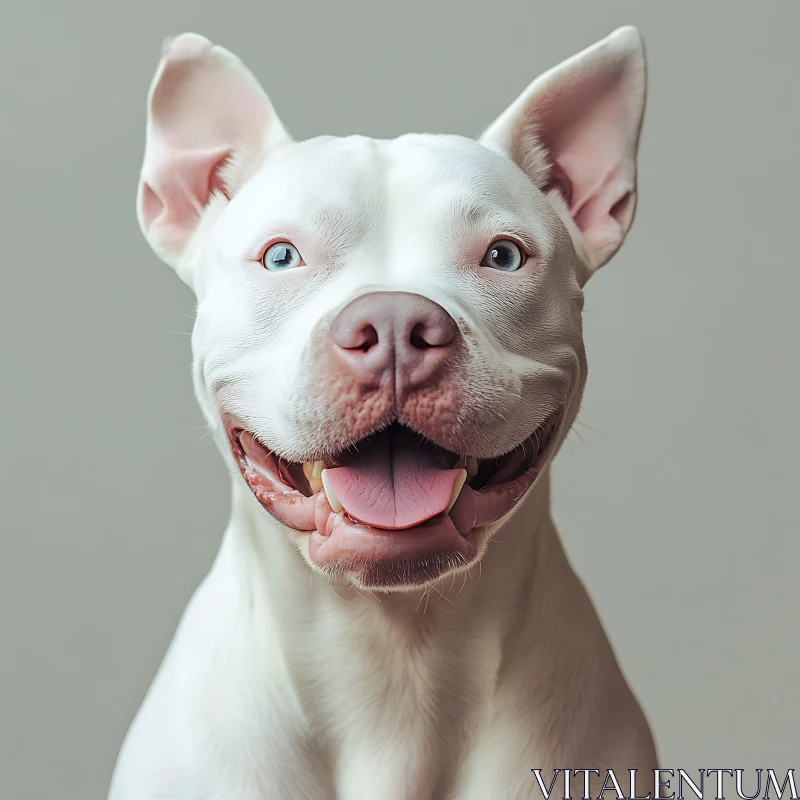 Smiling White Dog Portrait with Blue Eyes AI Image