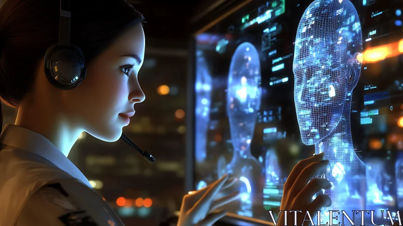 Woman Controlling Holographic AI Interface AI Image