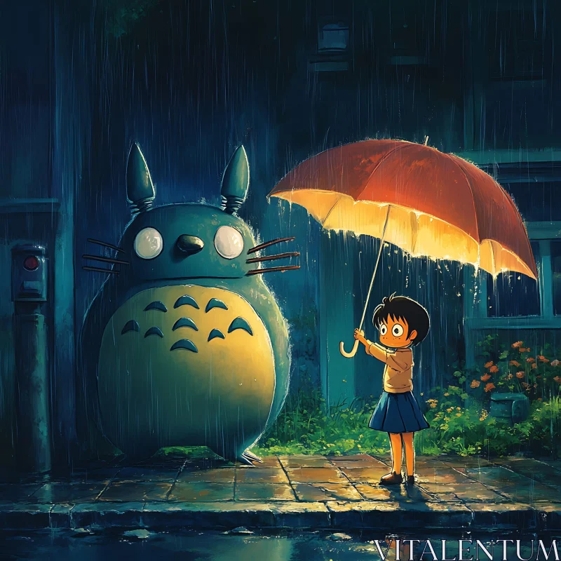 Whimsical Rainy Night in Anime AI Image