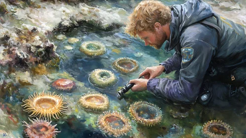 Marine Biologist Examining Sea Anemones
