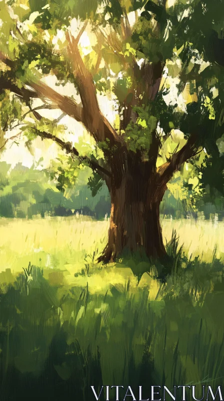 Sunlit Tree in Nature AI Image