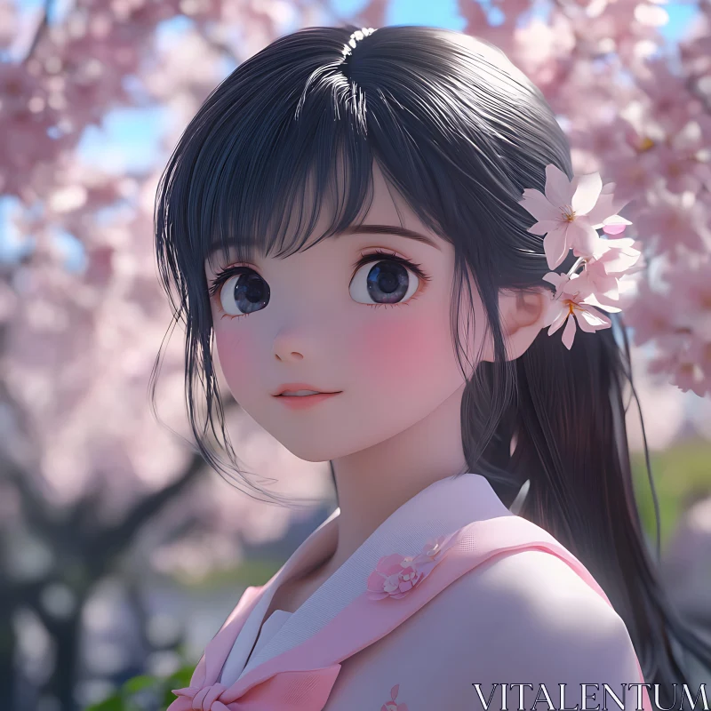 Sakura Blossom Anime Illustration AI Image