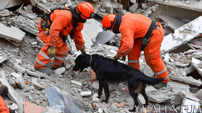 Emergency Responders and Search Dog in Action AI Image