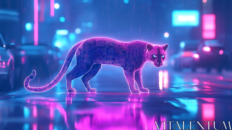 Futuristic Feline: A Neon-Lit Predator AI Image