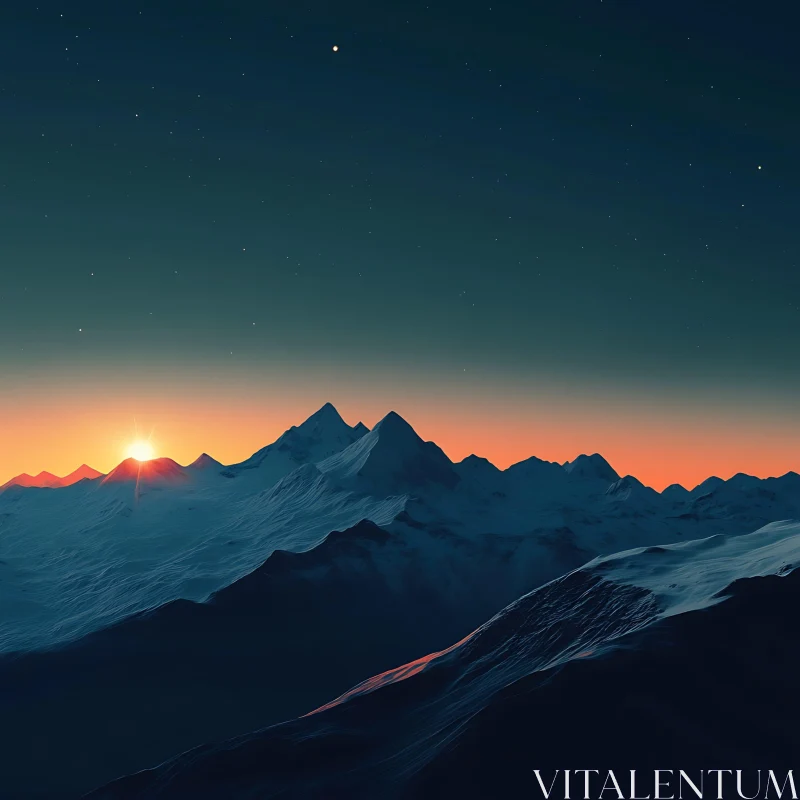 AI ART Tranquil Snow Mountain Sunset