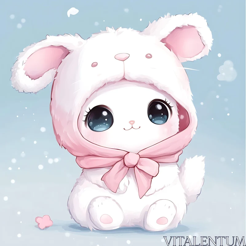 AI ART Charming White Animal in Pink Hood