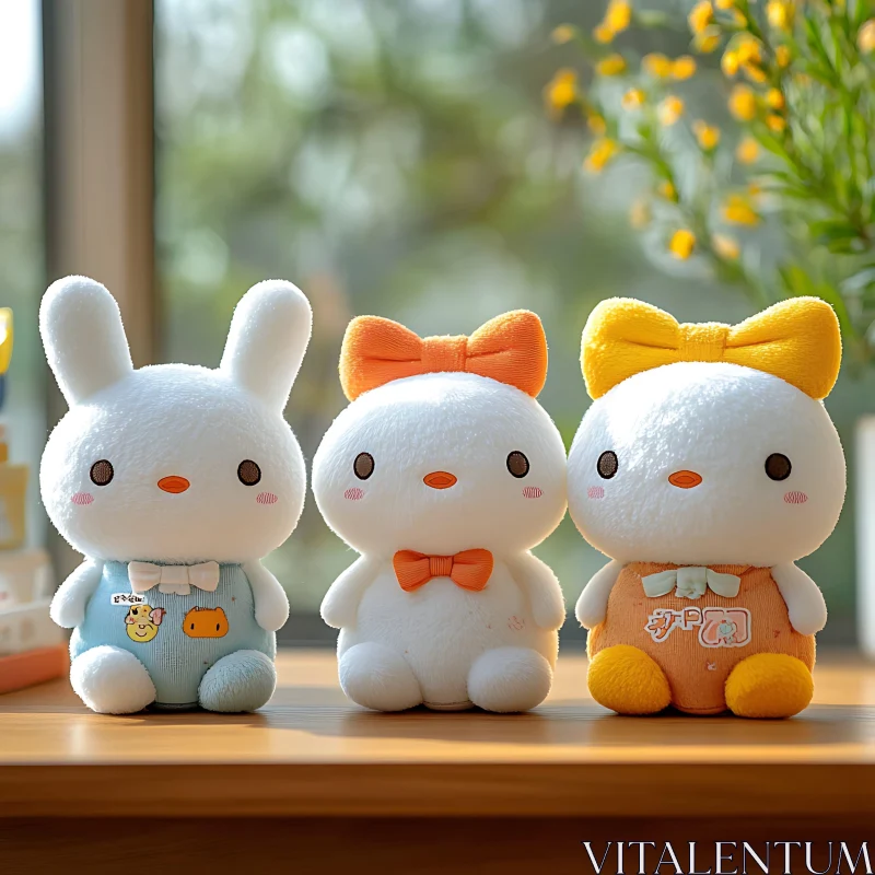 Pastel Plush Toys with Bows AI Image