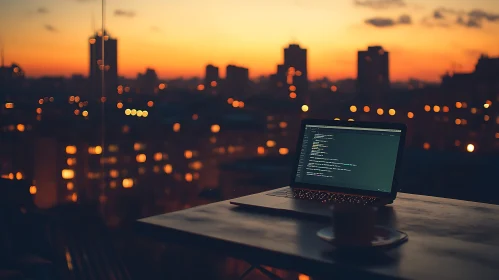 Laptop with code on the table