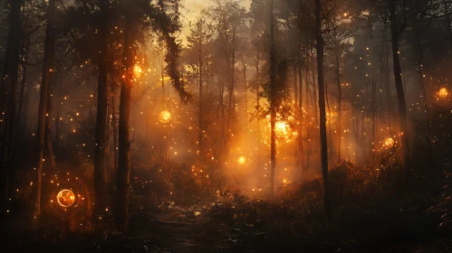 Enchanted Forest with Mystical Glowing Lights