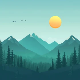 Minimalist Mountain Landscape with Forest