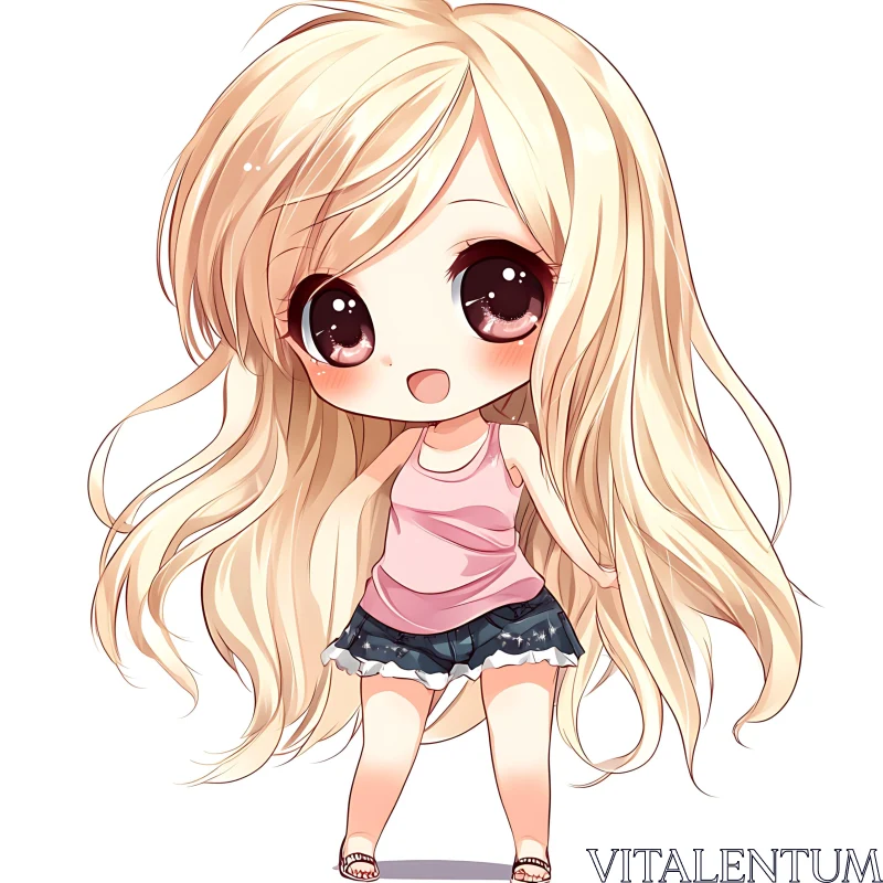 Cute Chibi Blonde Girl Anime Art AI Image