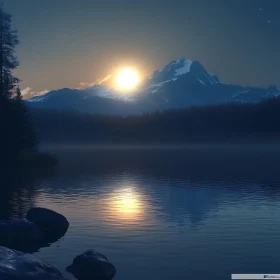 Lake and Mountain at Sunset