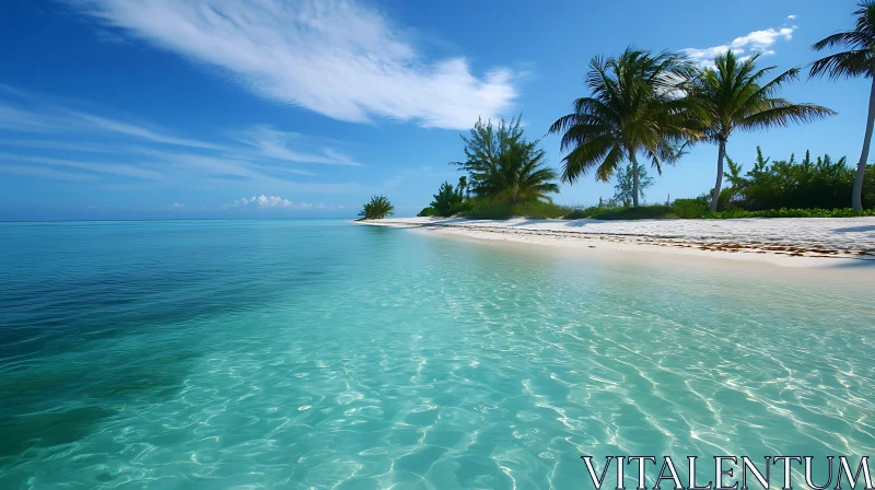 AI ART Tropical Beach with Azure Water and Palm Trees