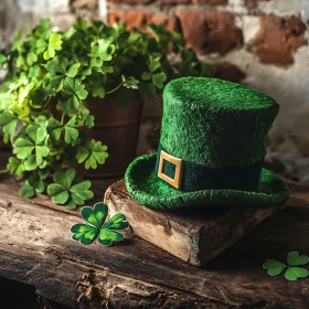 Lucky Green Hat and Shamrocks