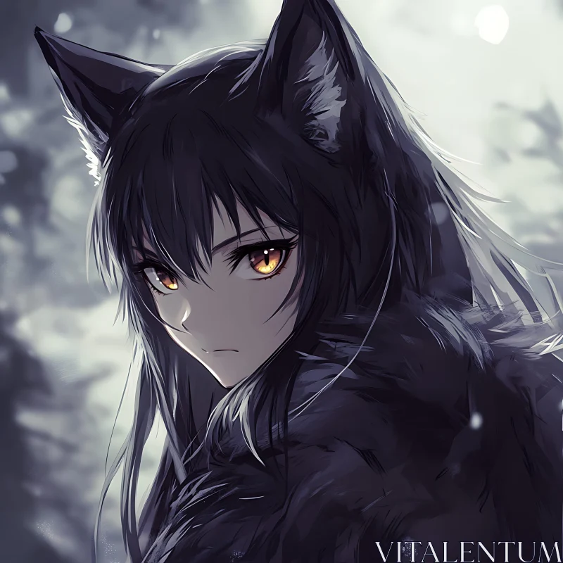 Anime Wolf Girl with Amber Eyes AI Image