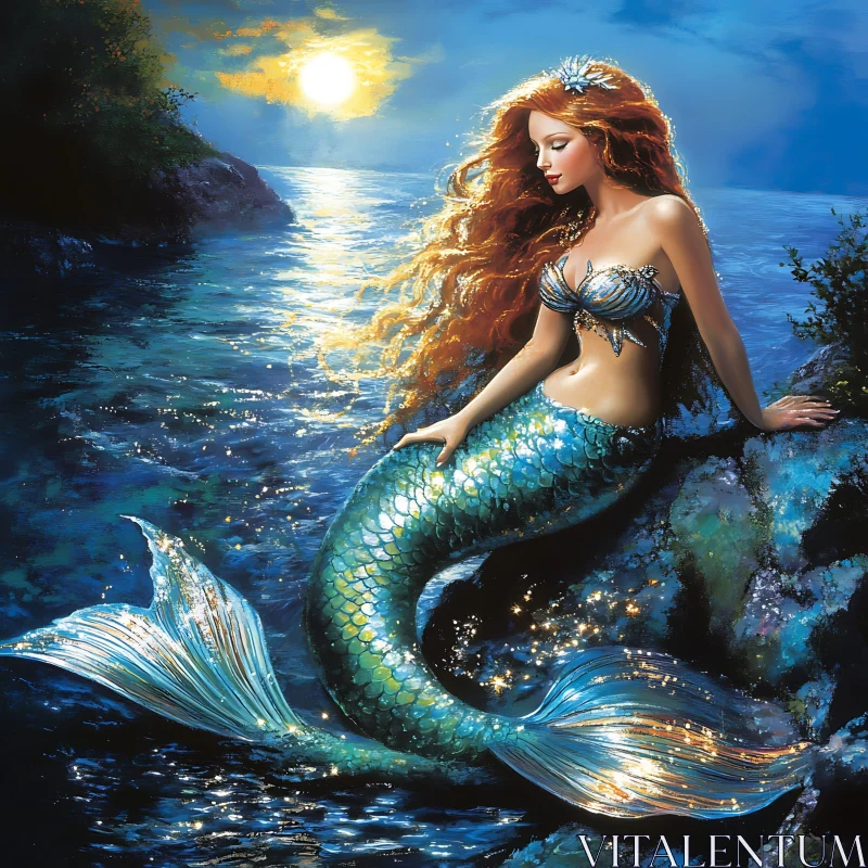 Mystical Mermaid in Moonlight AI Image