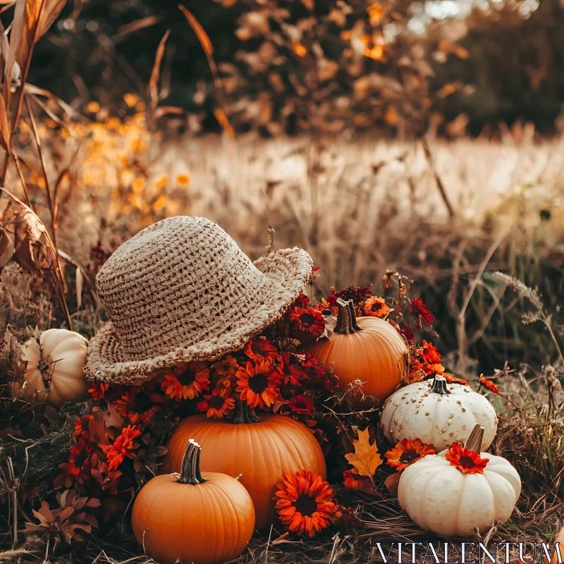 Rustic Autumn Harvest Scene with Hat AI Image