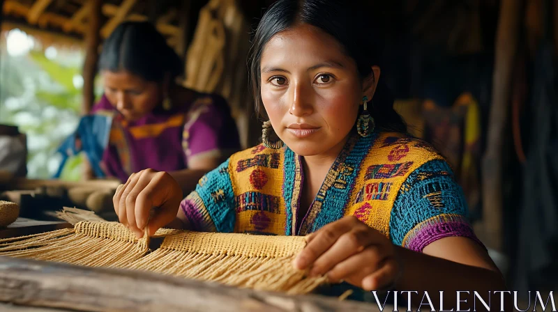 AI ART Woman Weaving Traditional Textile