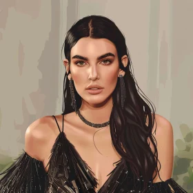 Illustration of Kendall Jenner in Chic Attire