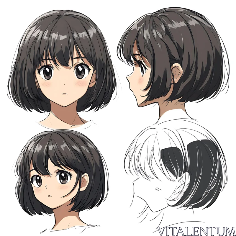 Anime Girl Character Sheet AI Image