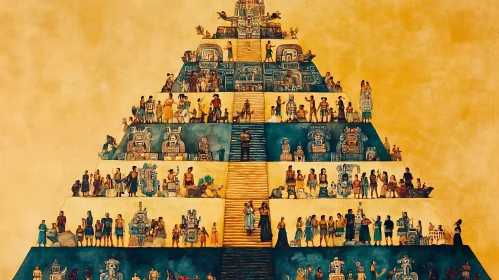 Historical Maya Aztec Pyramid Illustration