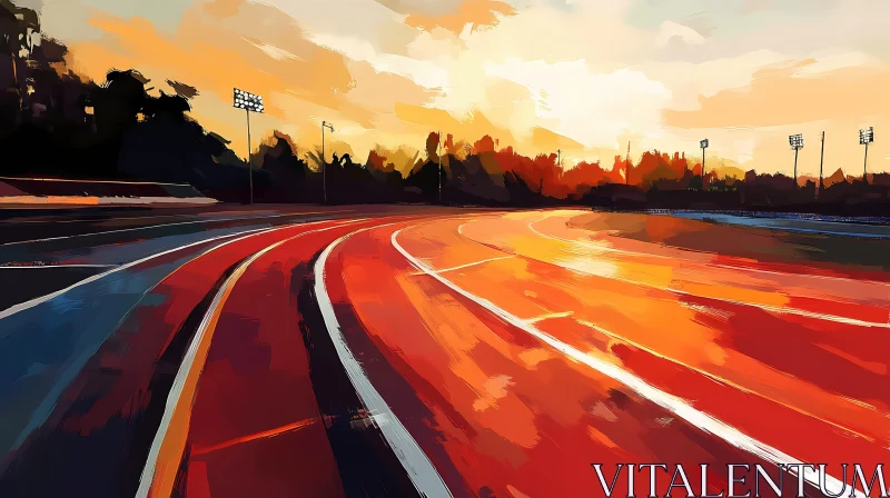 AI ART Serene Sunset over Athletics Track Painting