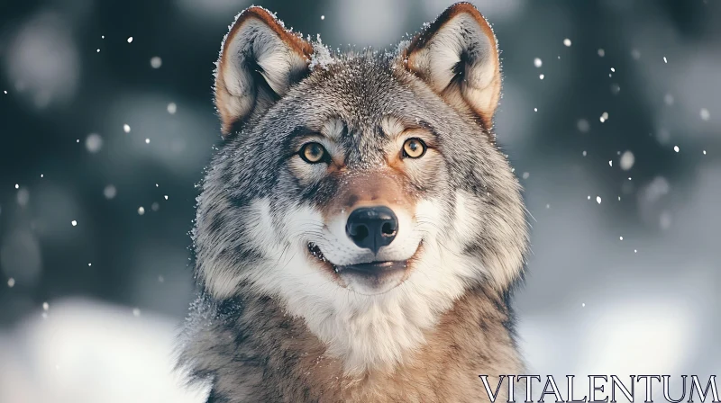 Majestic Wolf in a Snowy Scene AI Image