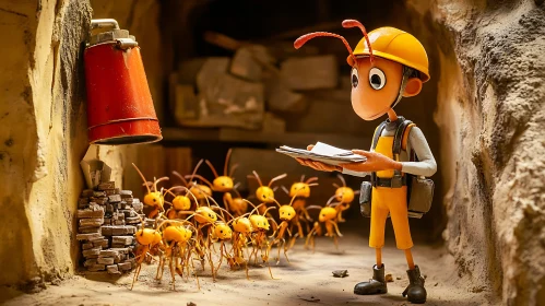 Animated Ants Inspecting Construction Site